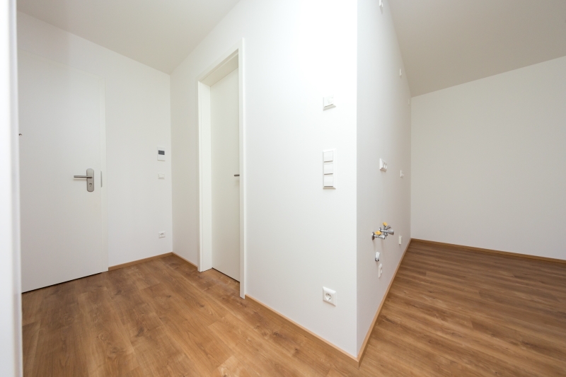 Blick Richtung Bad + offene Küche